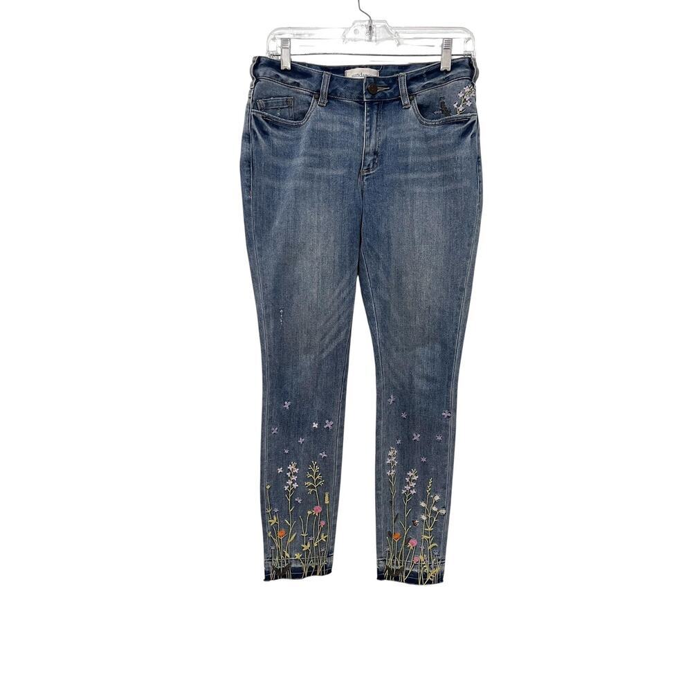 Sundance Primrose Jeans Womens 28 Blue Embroidered Floral Ankle Stretch Denim